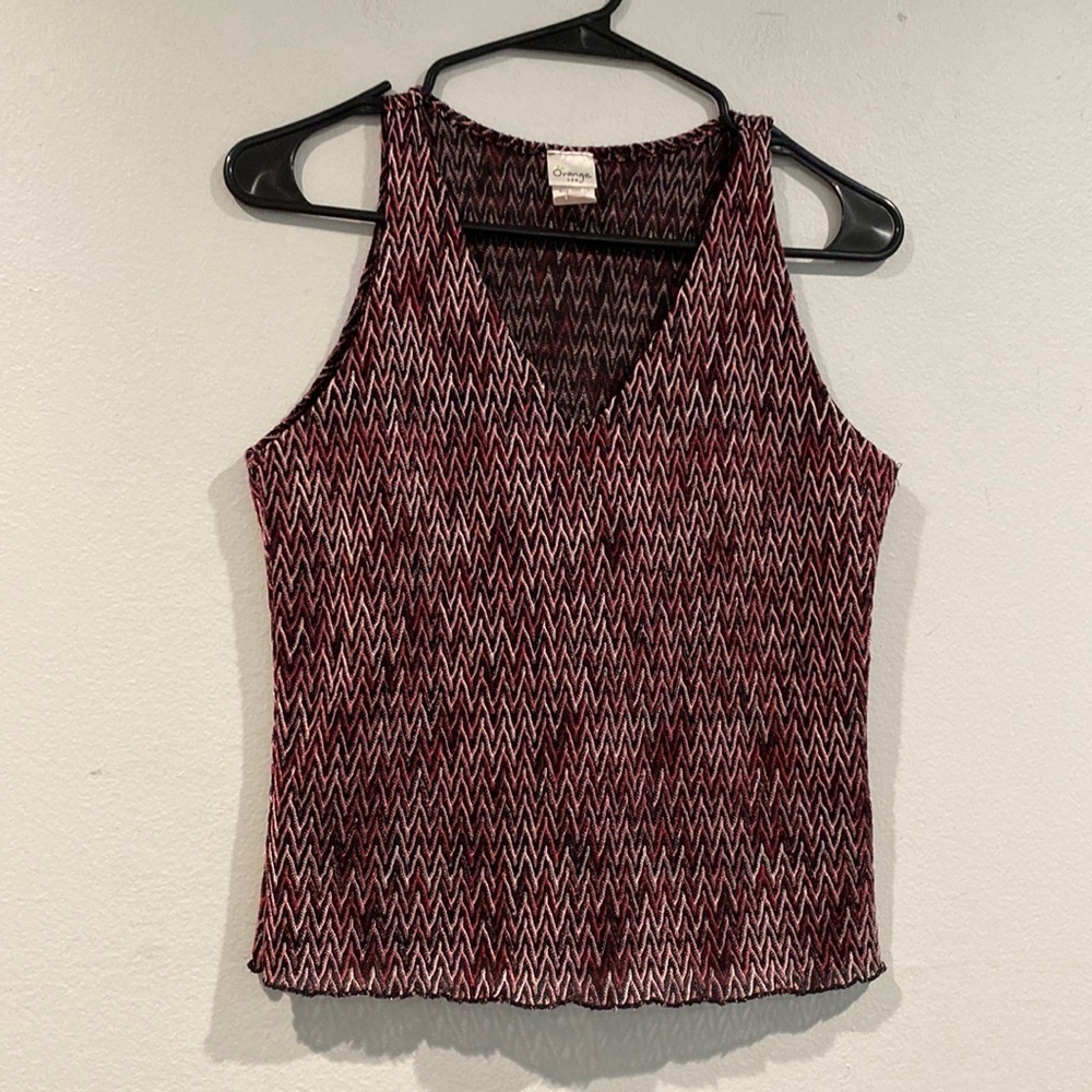 Orange U.S.A Pink Geometric Patterned Tank Top Cropped Top w/ Stretch Size Large